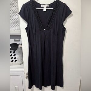 Eileen West Nightgown Cap Sleeve Womens Black Lace Ruffle Knit Cotton Stretch L